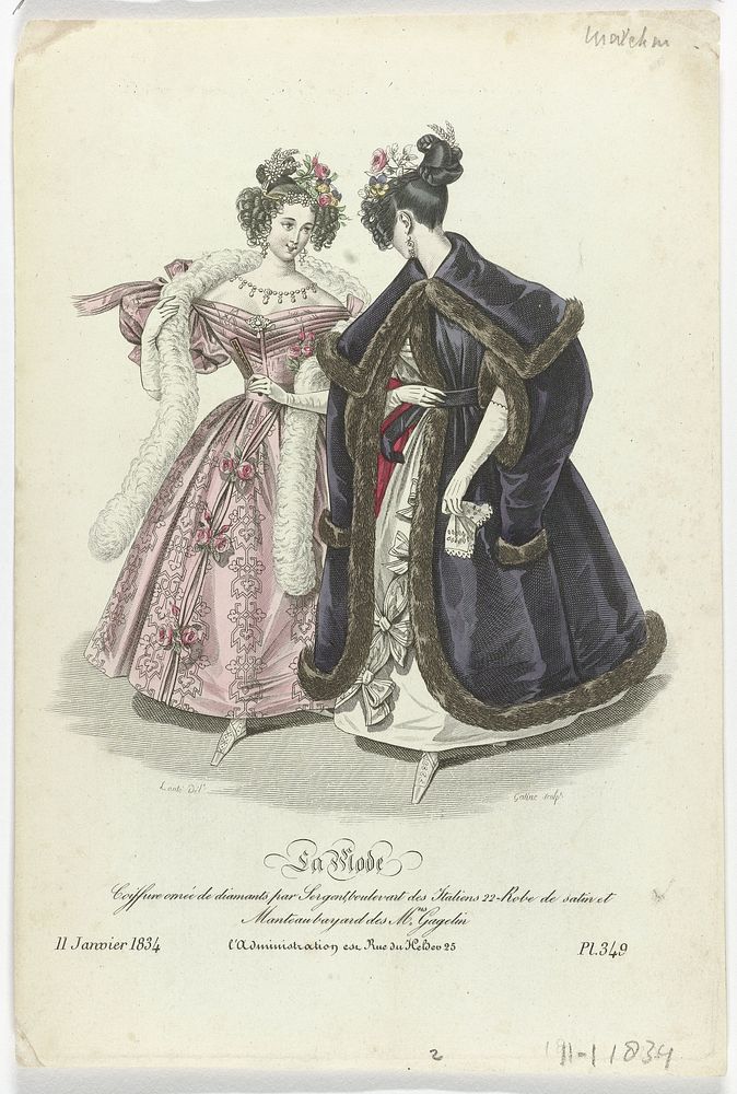 La Mode, 11 Janvier 1834, Pl. 349 : Coiffure ornée de diamants (...) (1834) by Georges Jacques Gatine and Louis Marie Lanté