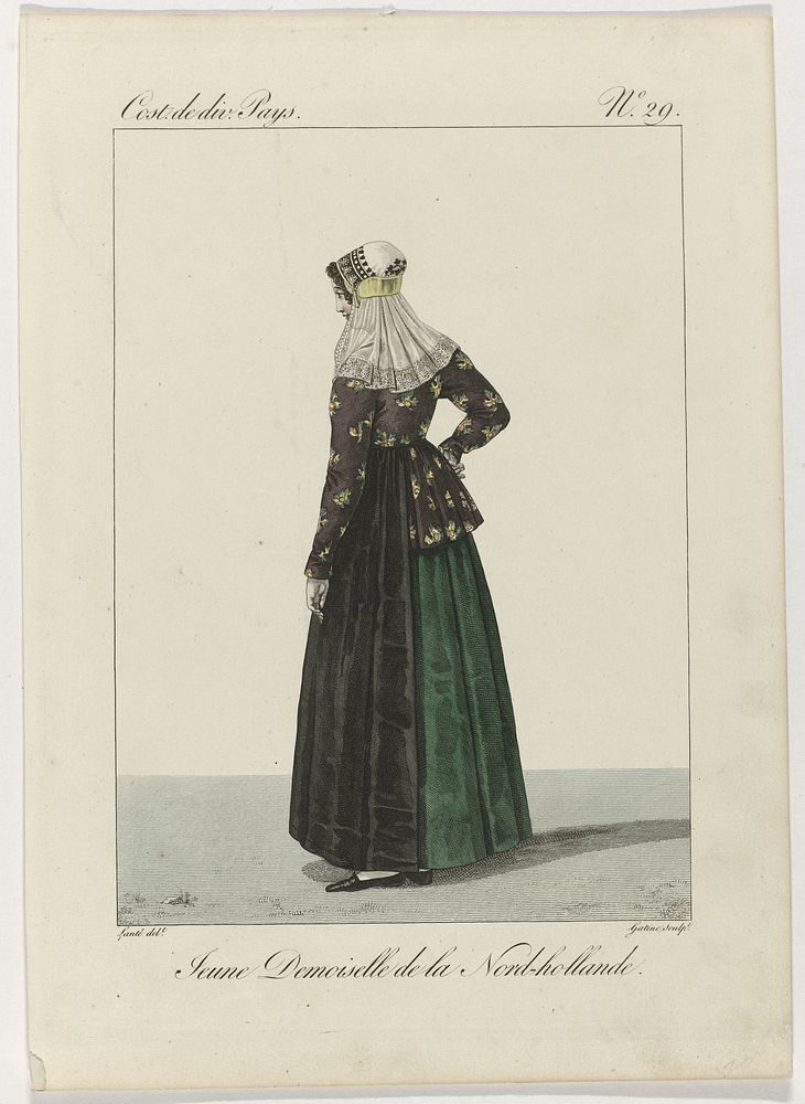 Costume de divers Pays, 1827, No. 29 : Jeune Demoiselle de la Nord-hollande (1827) by Georges Jacques Gatine and Louis Marie…