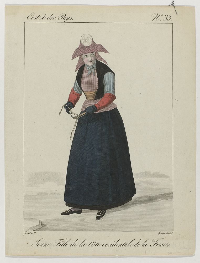 Costume de divers Pays, 1827, No. 33 : Jeune Fille de la Côt (...) (1827) by Georges Jacques Gatine and Louis Marie Lanté