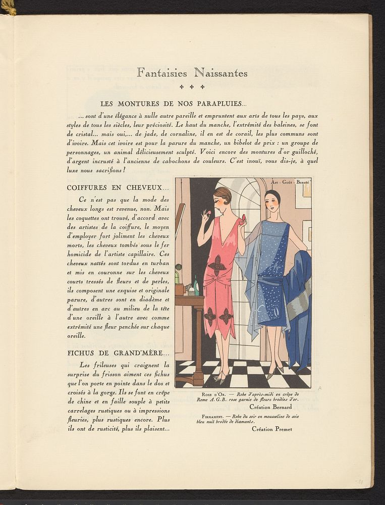 Art - Goût - Beauté, Feuillets de l' élégance féminine, Février 1926, No. 66, 6e Année, p. 21 (1926) by anonymous, Bernard…