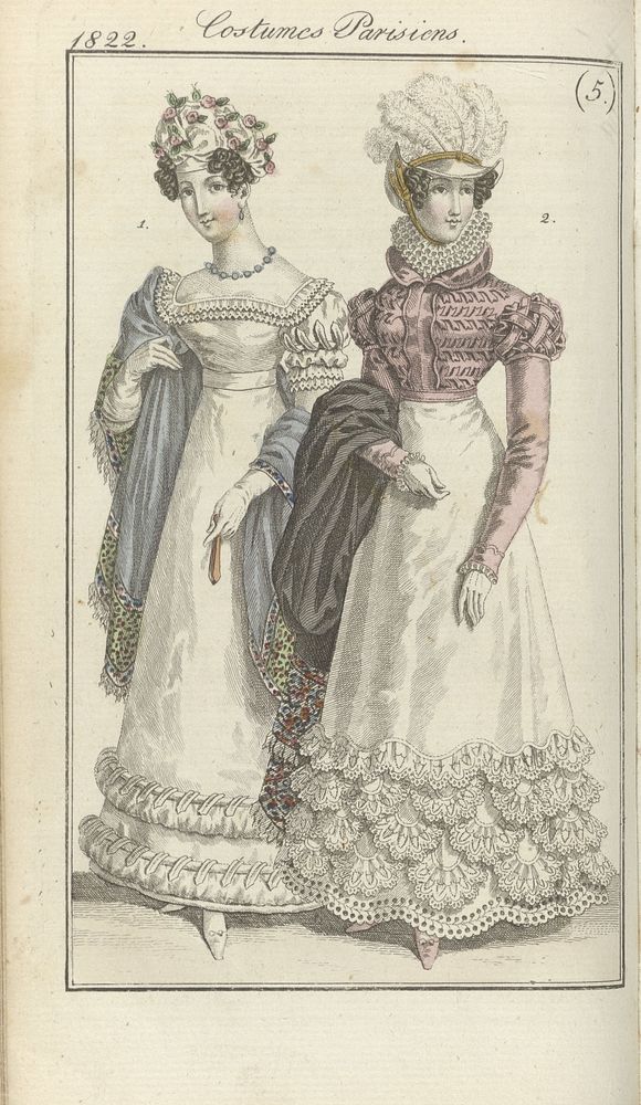 Journal des Dames et des Modes, editie Frankfurt 20 janvier 1822,  Costumes Parisiens (5) (1822) by anonymous and J P Lemaire