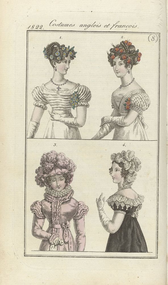 Journal des Dames et des Modes, editie Frankfurt 17 février 1822,  Costumes anglois et françois (8) (1822) by anonymous and…