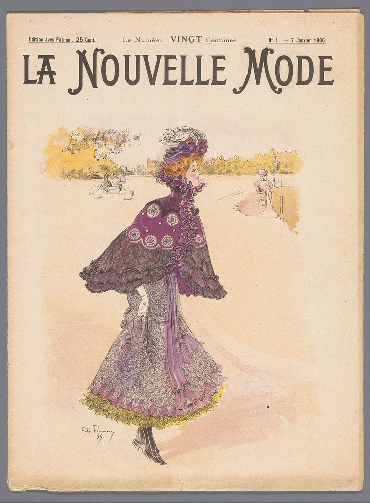 La Nouvelle Mode, No. 1: 1 Janvier 1900: omslag met lopende dame met pellerine (1900) by Félix Fournery and anonymous