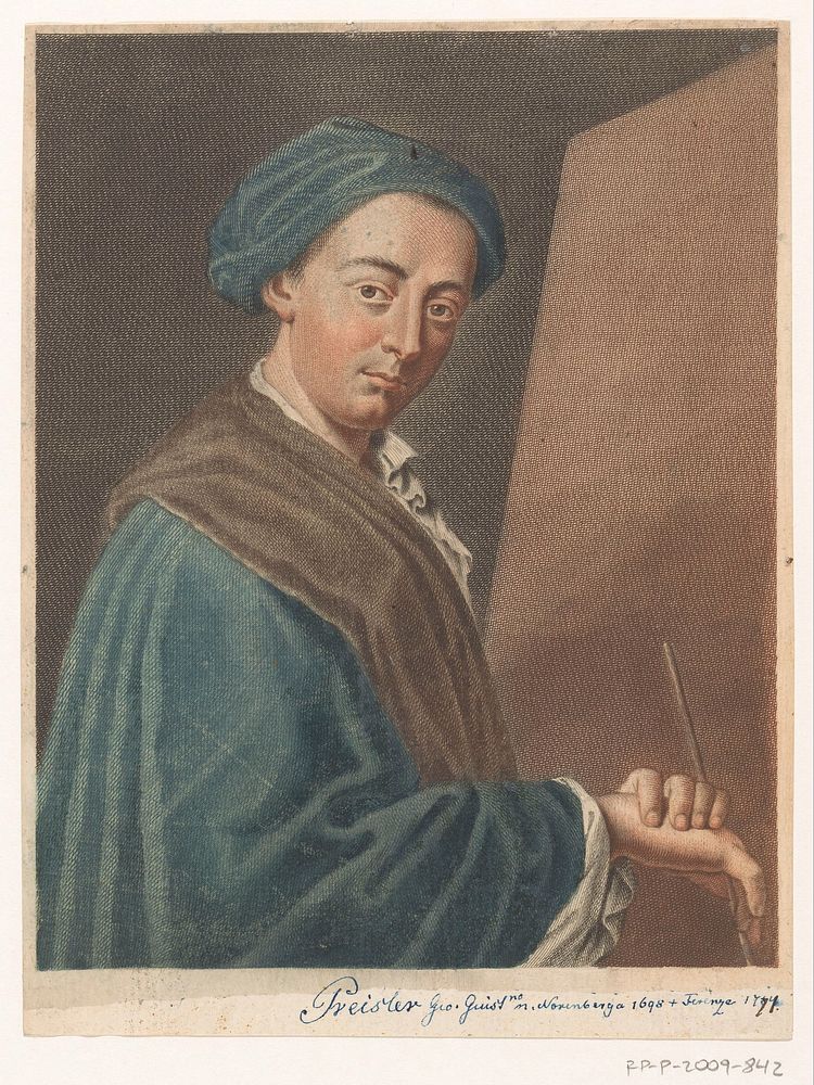 Portret van kunstenaar Johann Justin Preissler (1752 - 1762) by Antonio Pazzi, Antonio Pazzi and Johann Justin Preissler