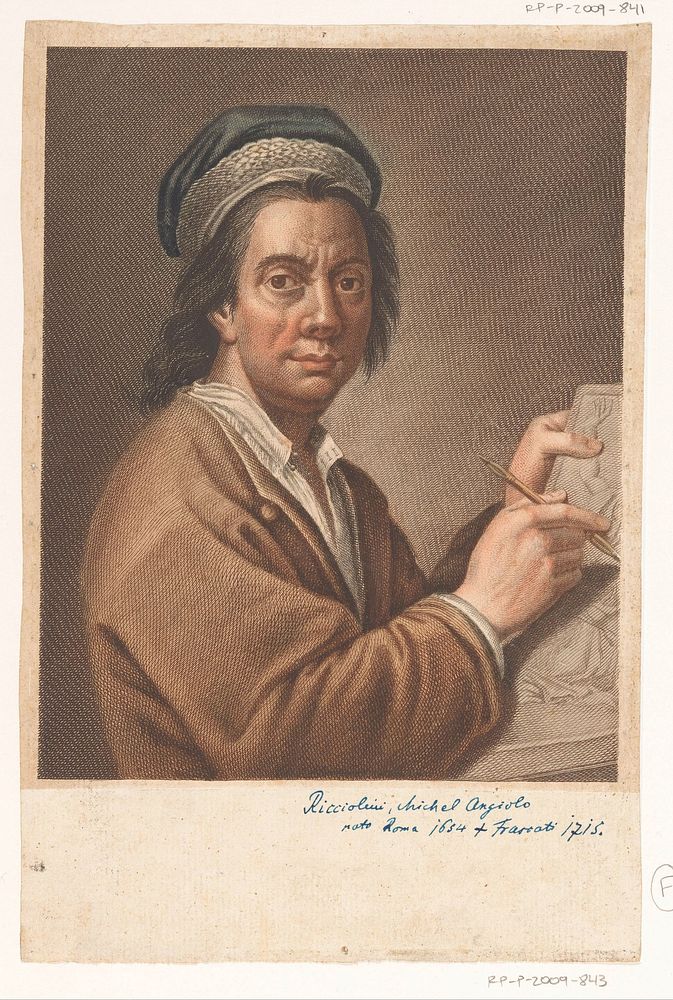 Portret van kunstenaar Michelangelo Ricciolini (1752 - 1762) by Antonio Pazzi, Antonio Pazzi and Michelangelo Ricciolini