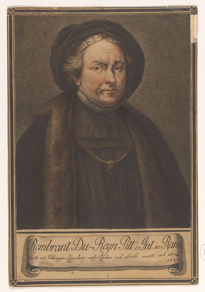 Portret van kunstenaar Rembrandt Harmensz. van Rijn (1752 - 1762) by Giovanni Domenico Campiglia, Giovanni Domenico…