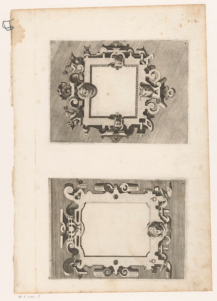 Cartouches met maskers (1555 - 1572) by anonymous, Hans Vredeman de Vries and Antonio Lafreri