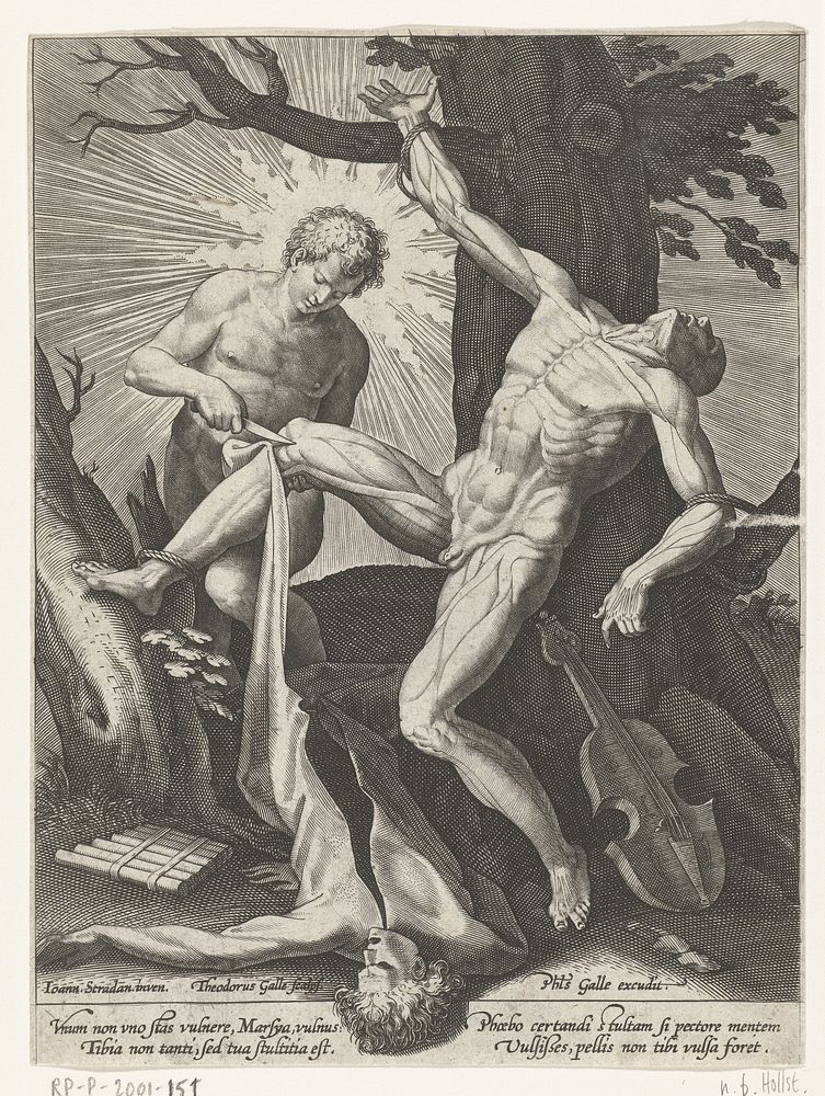 Apollo vilt Marsyas (1581 - 1612) by Theodoor Galle, Jan van der Straet and Philips Galle