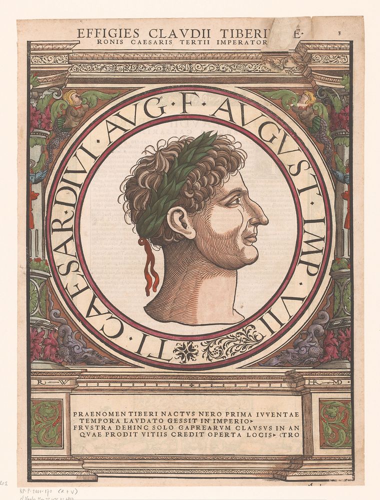 Portret van Claudius Tiberius in architectonische omlijsting (1559) by Rudolf Wyssenbach, Hans Rudolf Manuel Deutsch and…