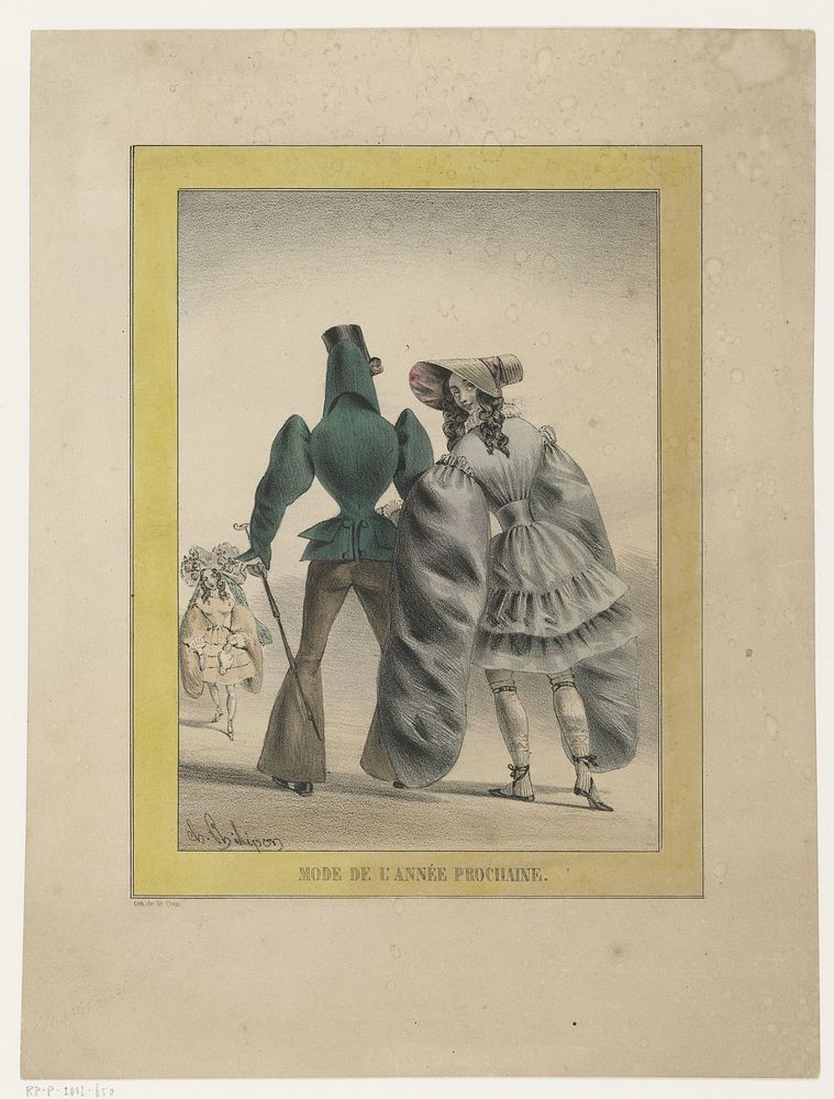 Man en vrouw in futuristische mode (1831 - 1844) by Charles Philipon and Jules Delacour