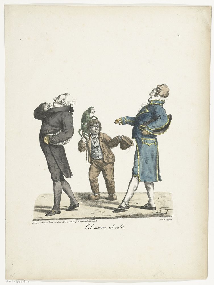 Man en zijn bediende lopen hooghartig langs bedelende jongen (1818 - 1830) by Edme Jean Pigal, Pierre Langlumé, Noël and…