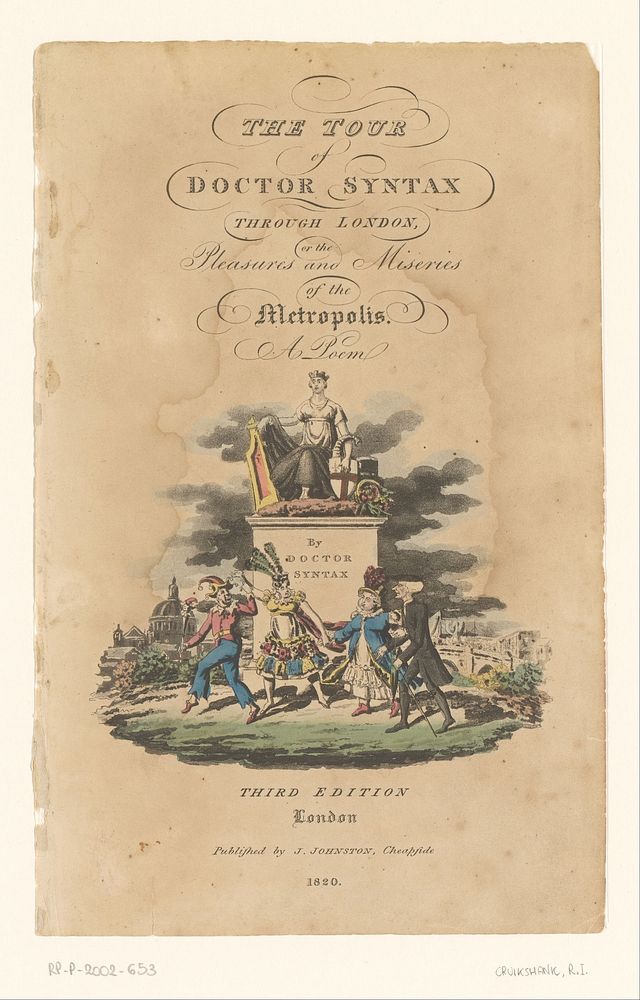 Doctor Syntax loopt langs drie dansende personen (1820) by Robert Isaac Cruikshank, Thomas Rowlandson and John Johnston