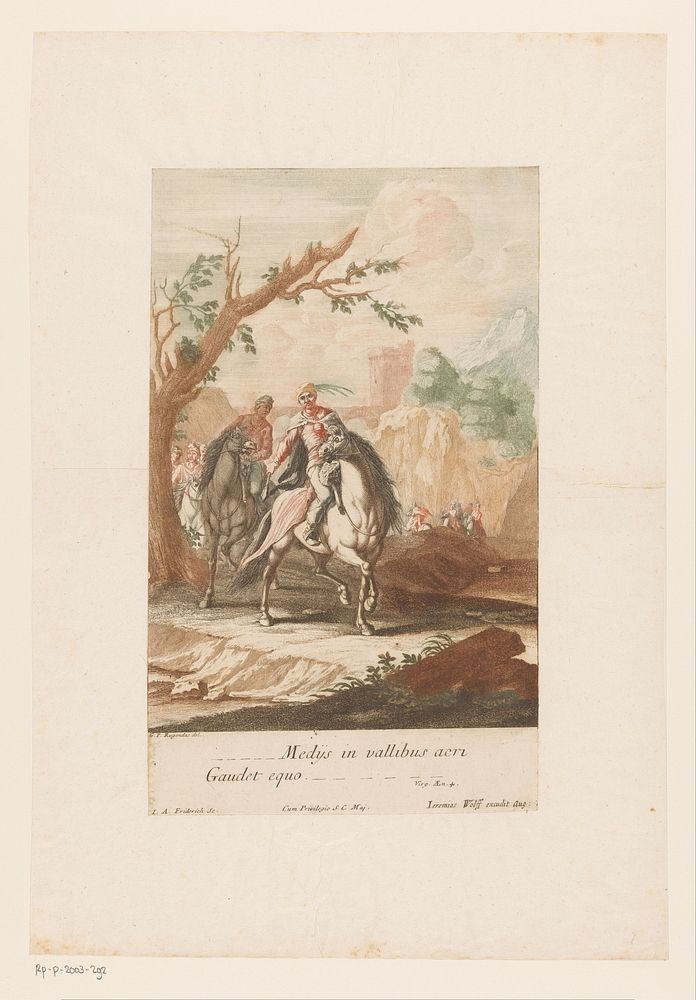 Ruiters trekken door de vallei (1694 - 1724) by Jacob Andreas Fridrich I, Georg Philipp Rugendas I and Jeremias Wolf
