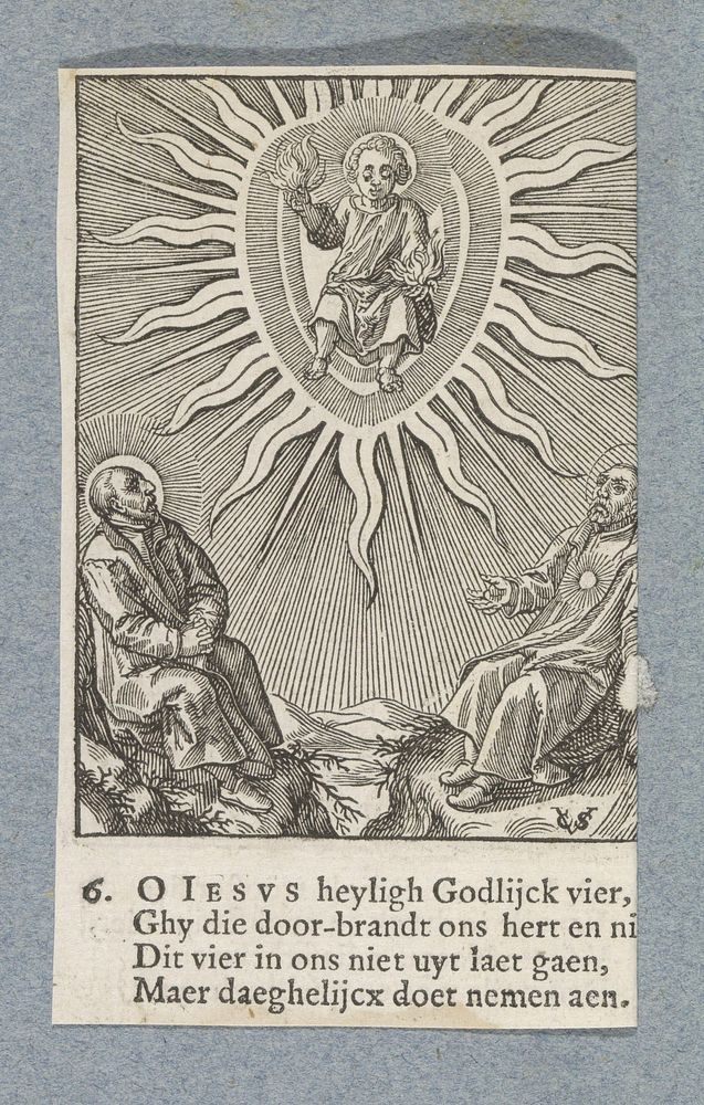 Christuskind in een vlammend hart (1629) by Christoffel van Sichem II, Hieronymus Wierix and Pieter Jacobsz Paets