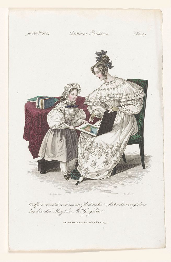 Vrouw en meisje bekijken samen een album (1832) by Jean Denis Nargeot and Louis Marie Lanté