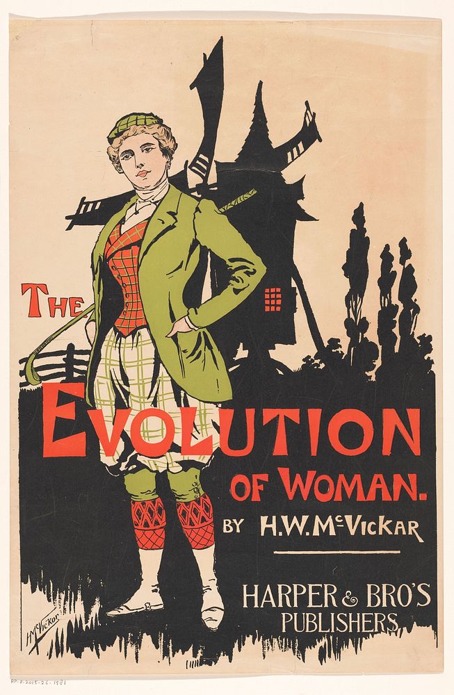 Reclamebiljet voor The Evolution of Woman door Harry Whitney McVickar (1896) by anonymous, Harry Whitney McVickar and Harper…