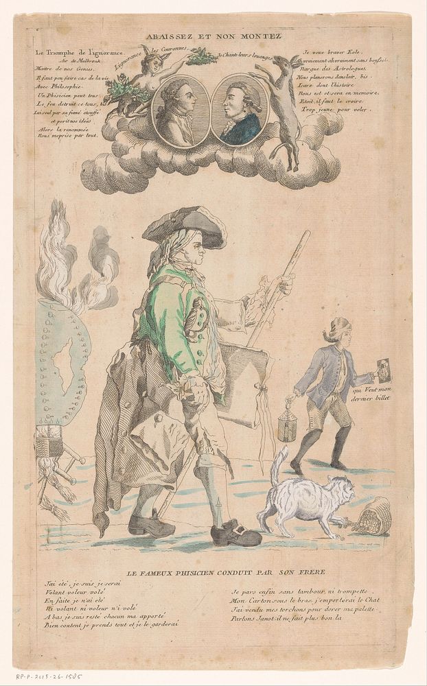 Spotprent op de mislukte ballonvaart van Miolan en Janinet (1784) by anonymous