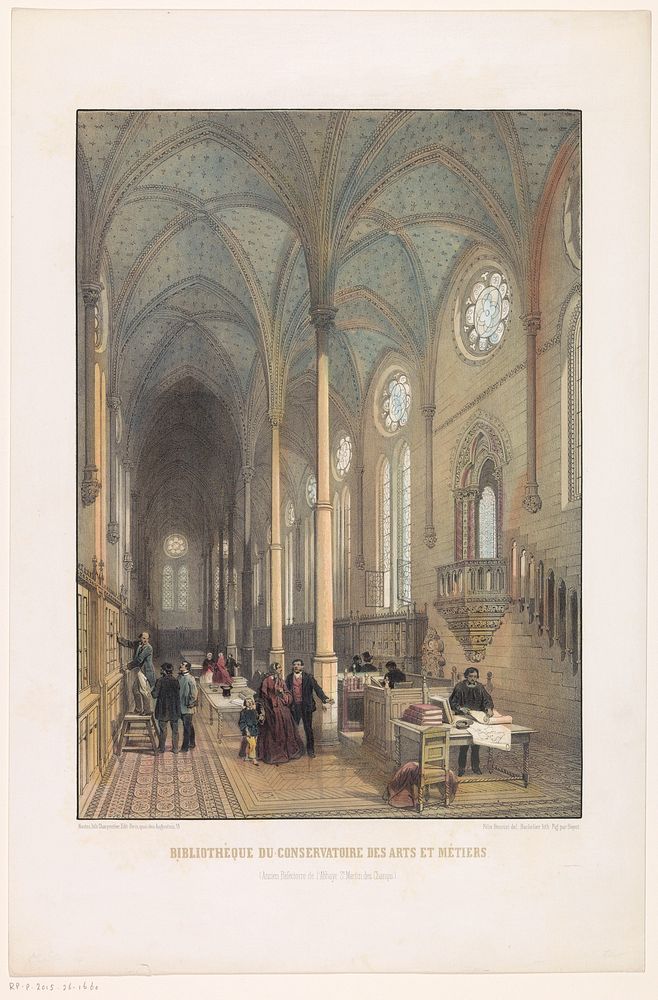 Interieur van de Bibliothèque du conservatoire des arts et métiers (c. 1850 - c. 1875) by Charles Claude Bachelier, Adolphe…