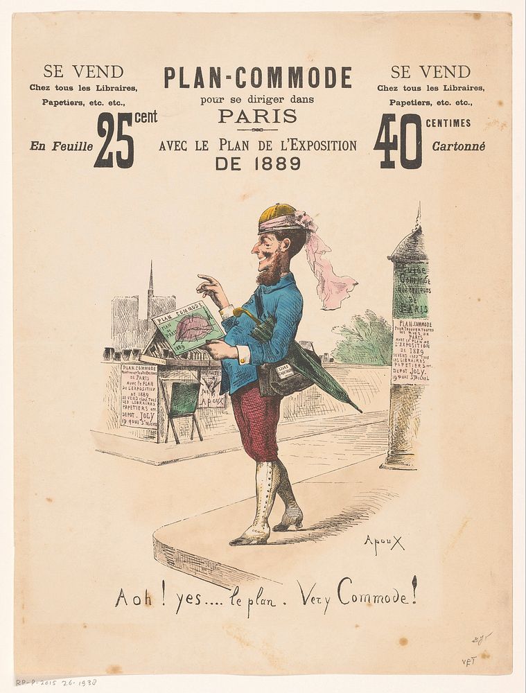 Reclamebiljet voor een plattegrond van Parijs (1889) by Joseph Apoux and Joseph Apoux