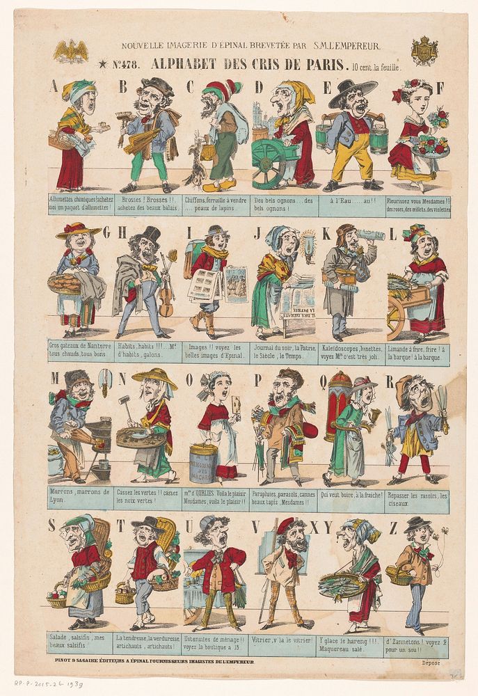 Alfabet met straathandelaren uit Parijs (1860 - 1872) by anonymous and Pinot and Sagaire