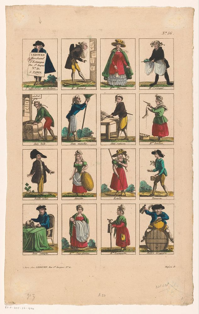 Blad met zestien karikaturen (1826 - 1840) by anonymous and Ledoyen uitgever