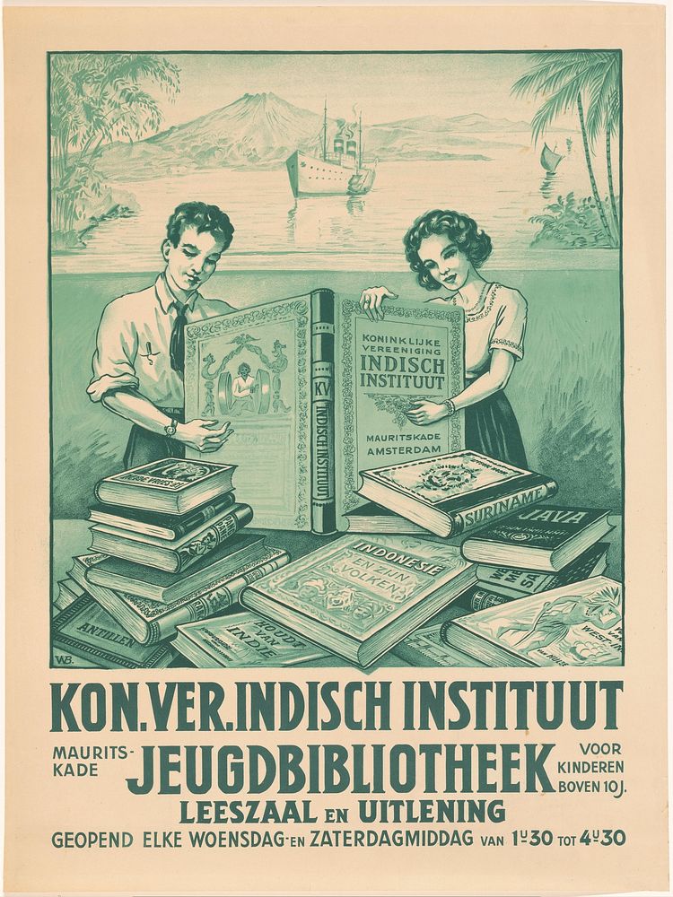 Affiche voor de jeugdbibliotheek van de Koninklijke Vereniging "Indisch Instituut" te Amsterdam (1946 - 1951) by…