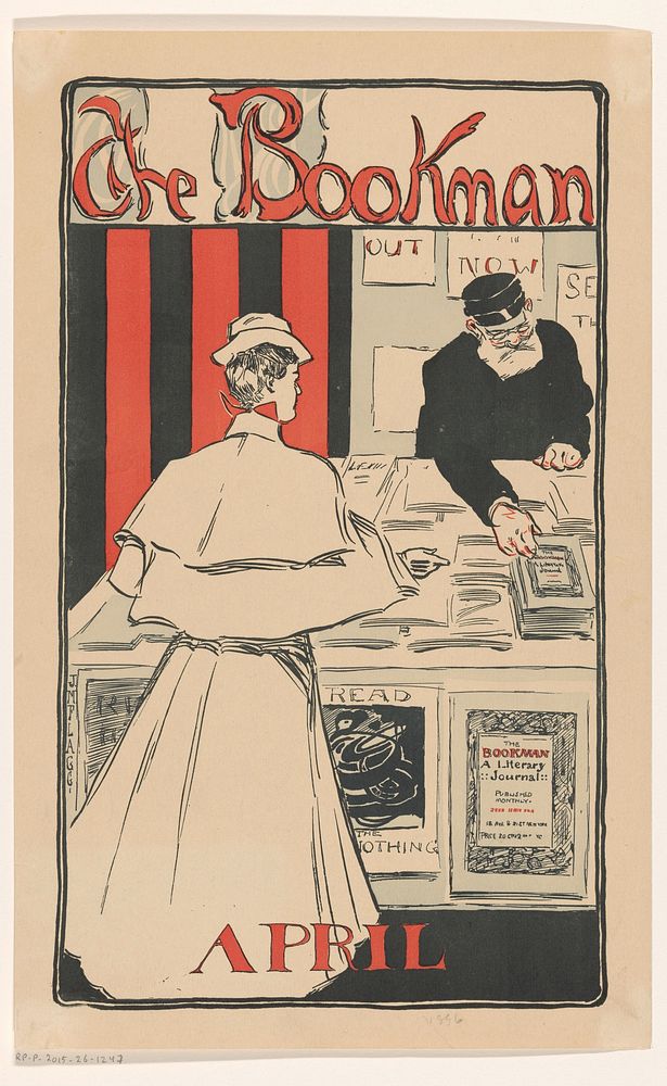 Reclamebiljet voor het aprilnummer 1896 van het tijdschrift The Bookman (in or before 1896) by anonymous, James Montgomery…