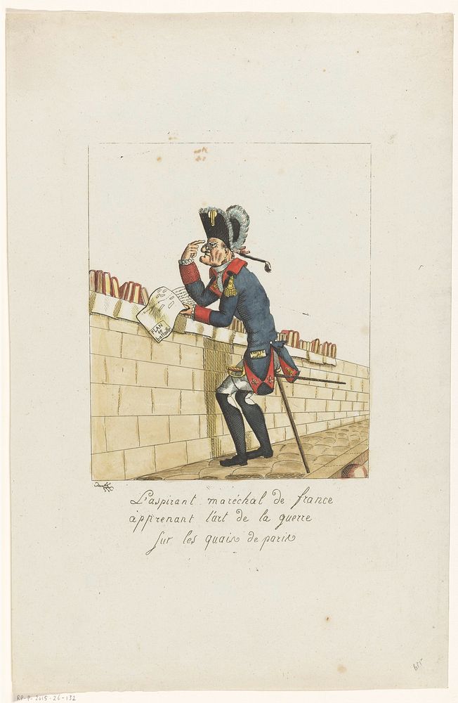 Man gekleed als maarschalk voor een boekenkraam (1815) by anonymous