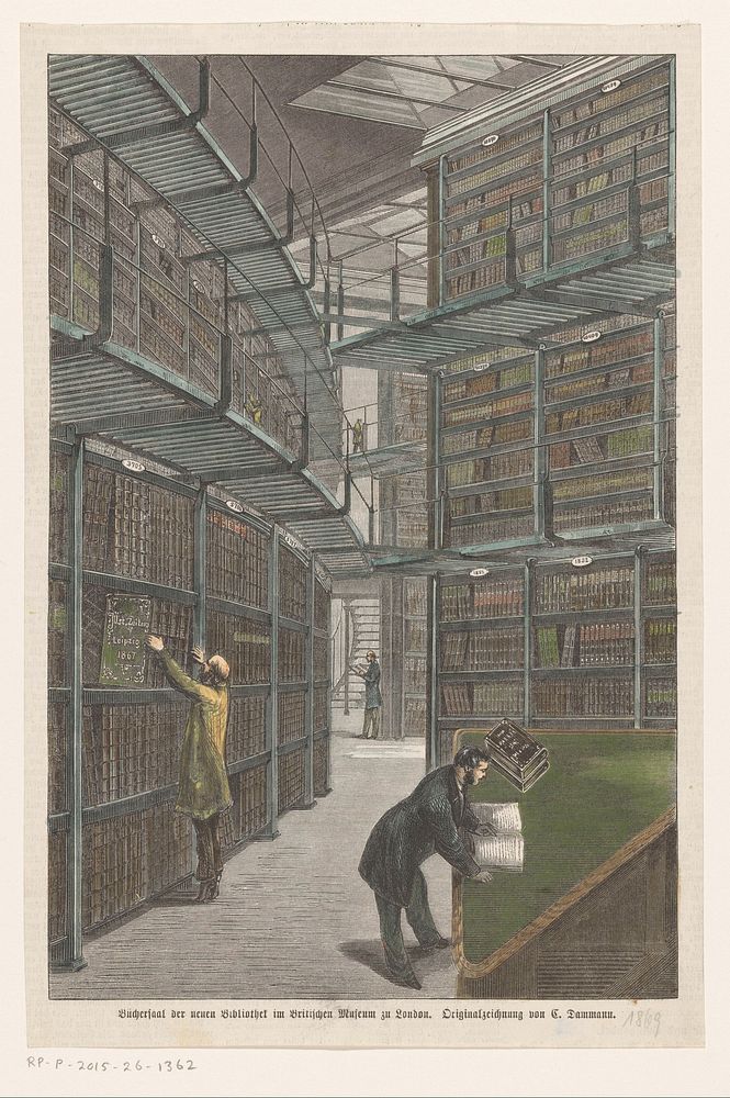 Bibliotheek van het British Museum te Londen (1869) by anonymous, C Dammann and Johann Jakob Weber