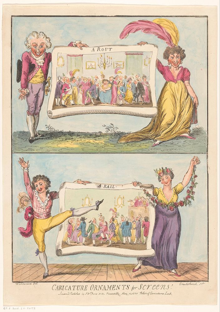 Gezelschap tijdens een receptie en tijdens een bal (1800) by George Cruikshank, George Moutard Woodward and Samuel W Fores