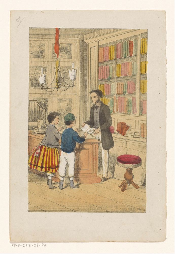 Twee kinderen in een boekhandel (1868) by anonymous and Dirk Noothoven van Goor