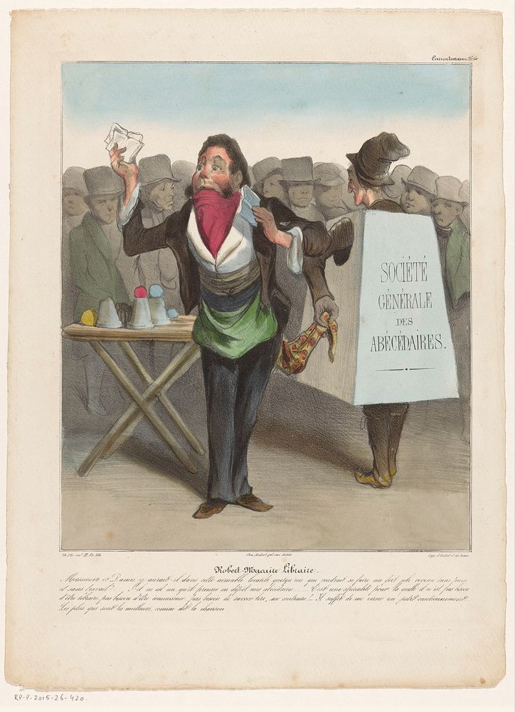 Robert Macaire als boekverkoper op een plein (1836) by Honoré Daumier, Charles Philipon, Aubert and Junca and Aubert and Cie