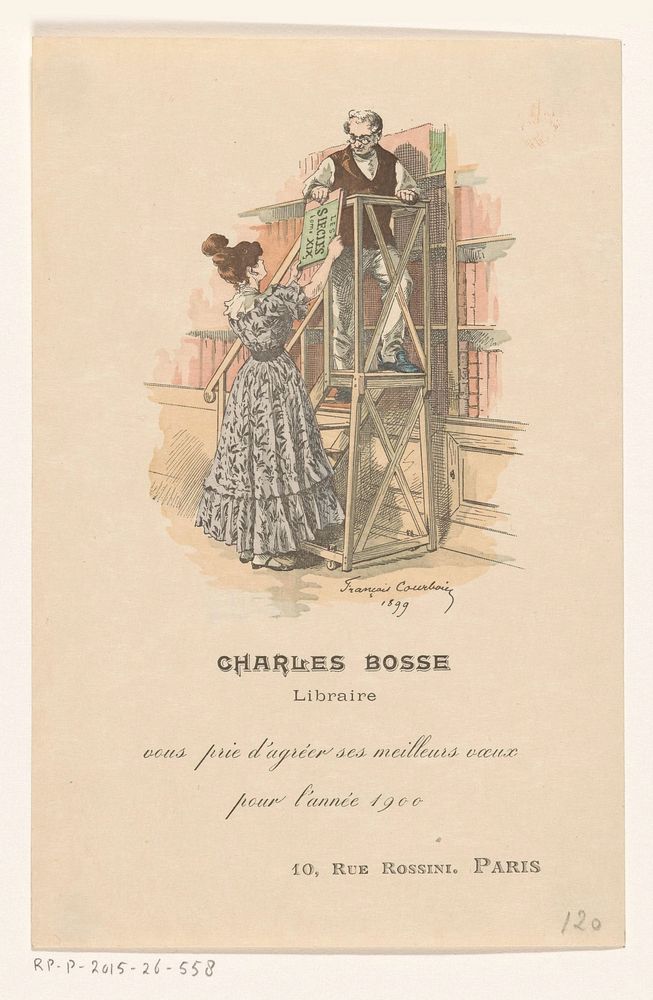 Nieuwjaarswens van boekhandelaar Charles Bosse te Parijs (1899) by François Courboin, François Courboin and Charles Bosse