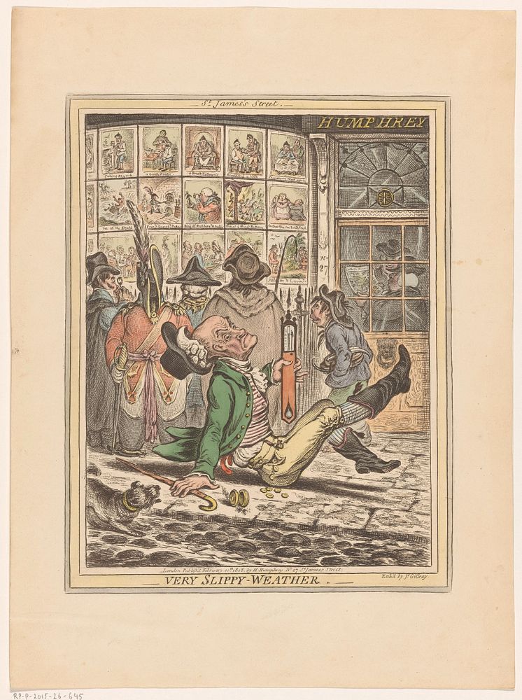 Exterieur van de winkel van Hannah Humphrey te Londen (1808) by James Gillray, John Snyd and Hannah Humphrey