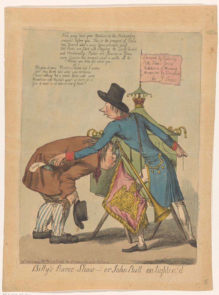 William Pitt en John Bull rond een kijkkast (1797) by anonymous and Samuel W Fores