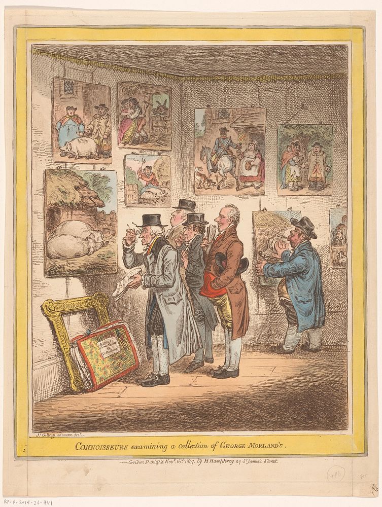 Kunstkenners bekijken schilderijen van George Morland (1807) by James Gillray and Hannah Humphrey