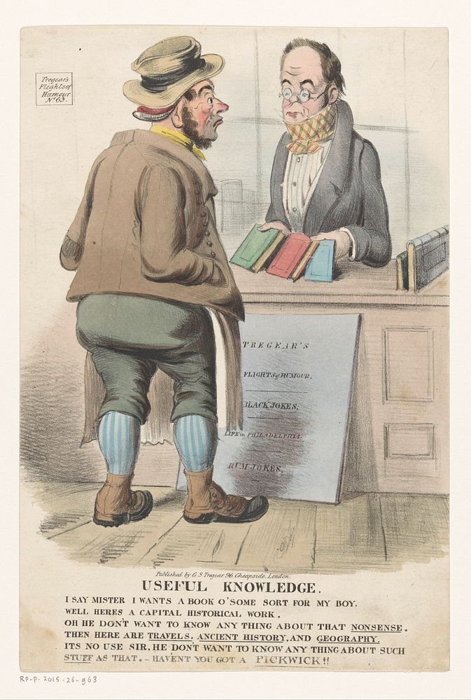 Boekhandelaar toont een klant drie boeken (c. 1830 - c. 1840) by anonymous and Gabriel Shire Tregear