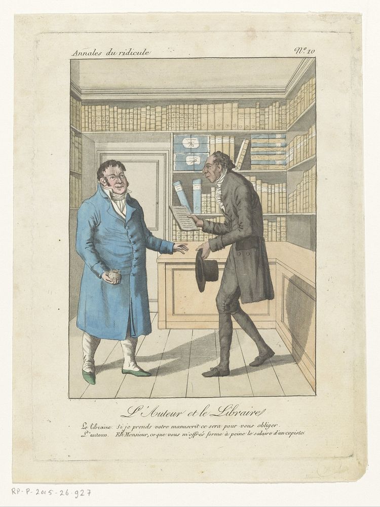 Auteur biedt een boekhandelaar zijn manuscript aan (1815) by anonymous, Édouard Hocquart, Veuve de Jean Baptiste Jeunehomme…