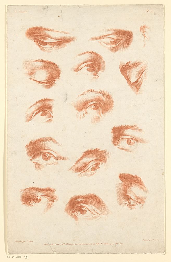 Veertien studies van ogen (1795 - 1819) by Carré, Pierre Thomas Le Clerc and Paul André Basset