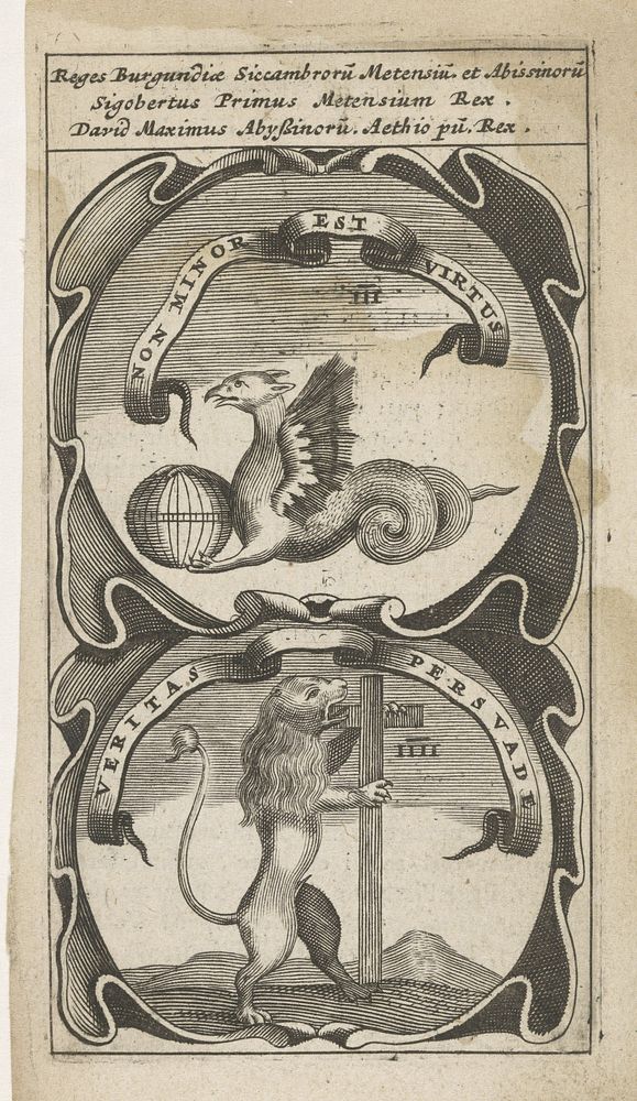 Basilisk met globe / Leeuw bijtend aan een kruis (1666) by anonymous and Aegidius Sadeler II