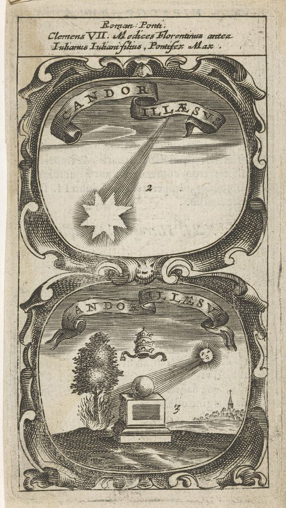 Komeet / Boom ontvlamt door het licht van de zon (1666) by anonymous and Aegidius Sadeler II