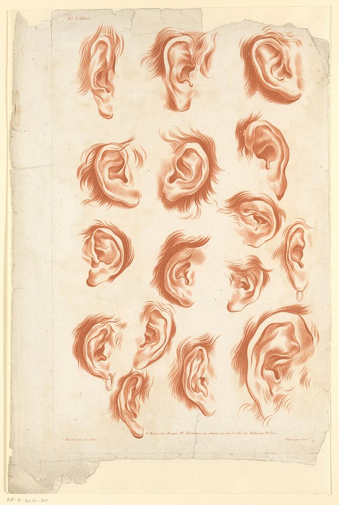 Zestien studies van oren (1795 - 1819) by Carré, Pierre Thomas Le Clerc and Paul André Basset