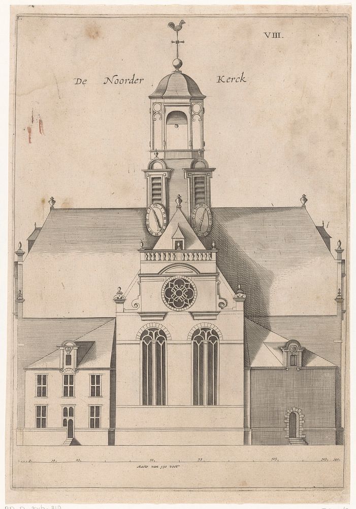 Opstand van de façade van de Noorderkerk (1631) by anonymous, Hendrick de Keyser I and Cornelis Danckerts I