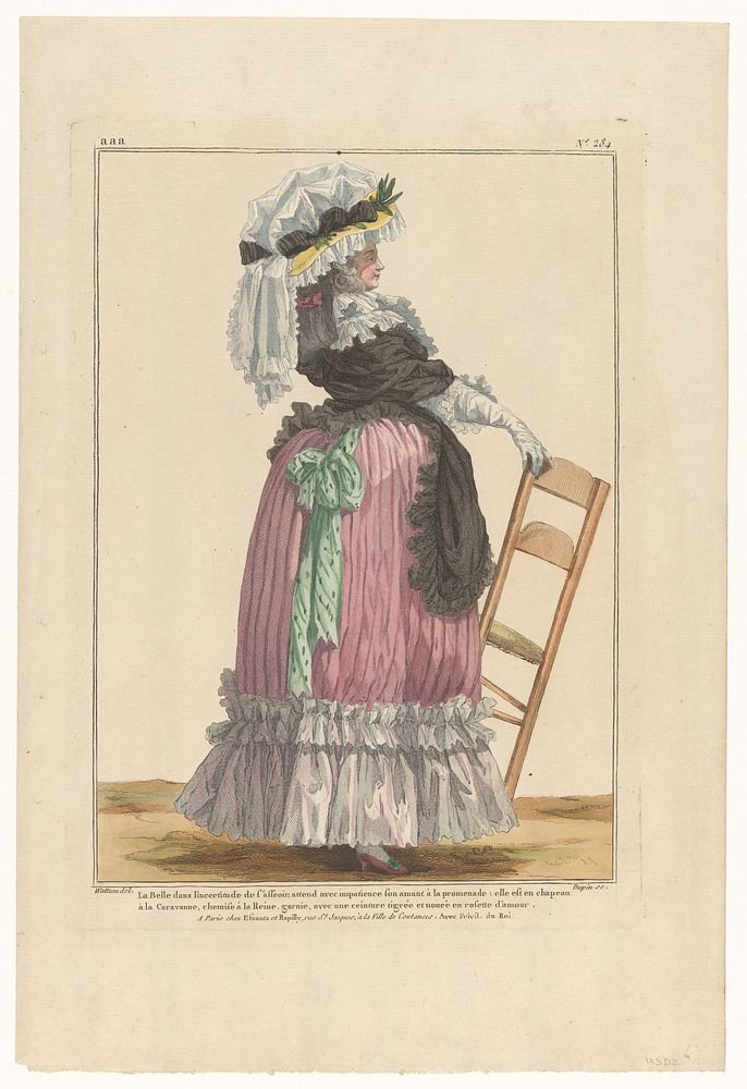 Gallerie des Modes et Costumes Français, 1785, aaa. 284: La Belle dans l'incertitud (...) (1785) by Nicolas Dupin, François…
