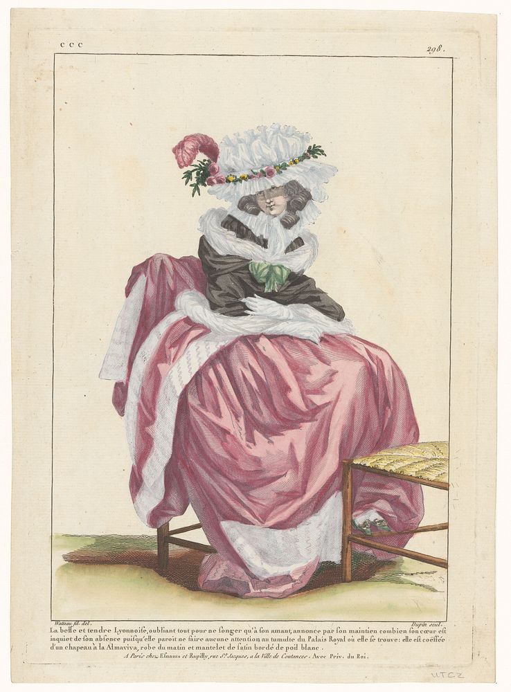 Gallerie des Modes et Costumes Français, 1785, ccc. 298: La belle et tendre Lyonnois (...) (1782) by Dupin, François Louis…