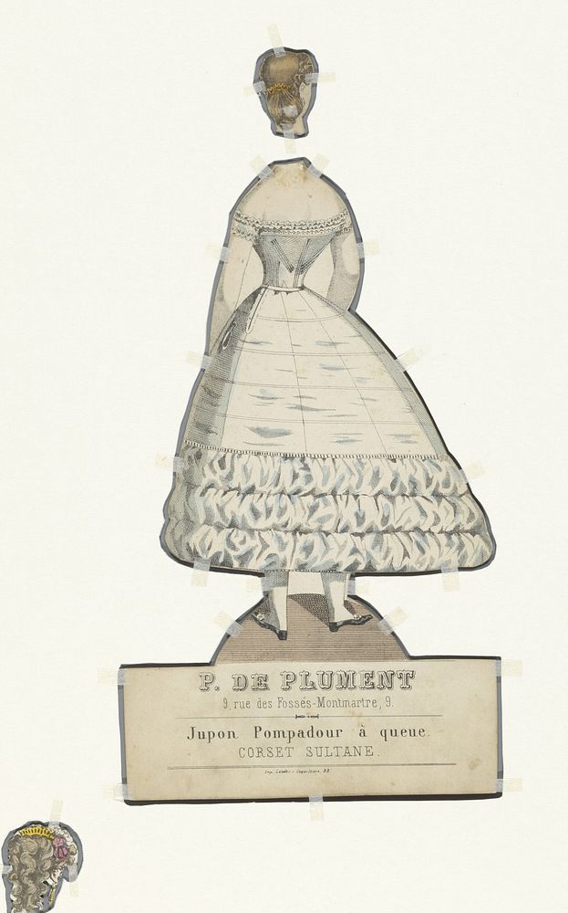 Achterzijde van een uitknippop in onderjurk (c. 1865 - c. 1870) by anonymous, Lender and P de Plument