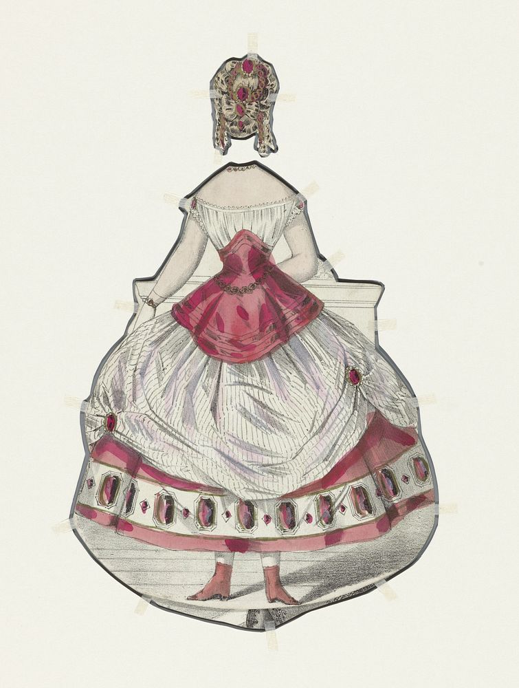 Achterzijde van een jurk voor een uitknippop (1825 - 1875) by anonymous, Lender and P de Plument
