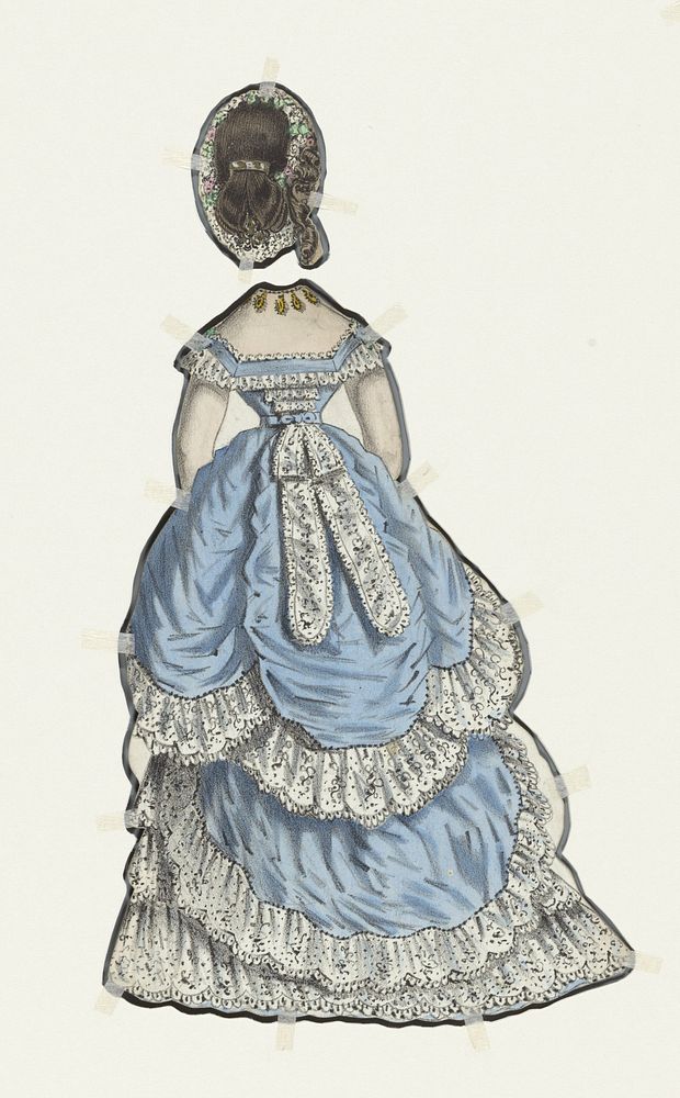 Achterzijde van een jurk voor een uitknippop (1825 - 1875) by anonymous, Lender and P de Plument