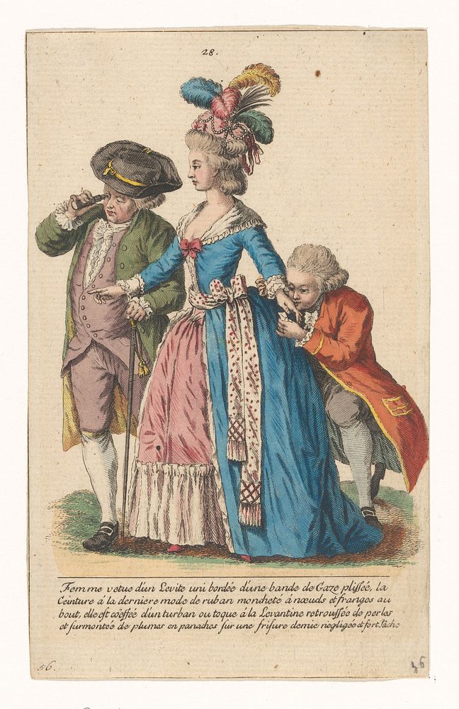Gallerie des Modes et Costumes Français, nr. 28, kopie naar ee. 169(bis): Femme vetue d'un Levit (...) (1780 - 1785) by…