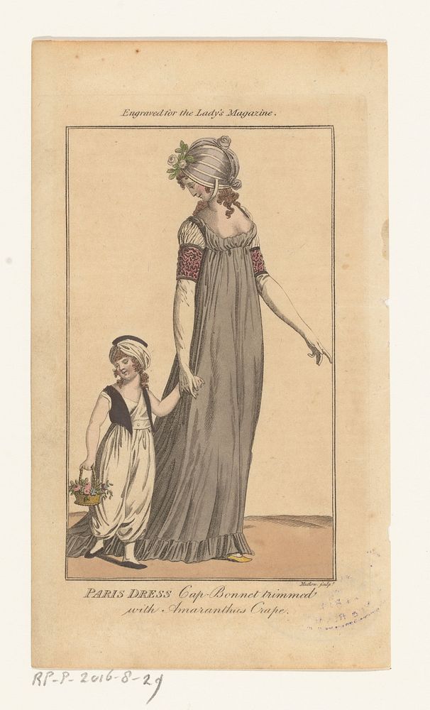Magazine of Female Fashions of London and Paris, PARIS DRESS. Cap-Bonnet (...) (1798 - 1806) by Henry Mutlow and Richard…
